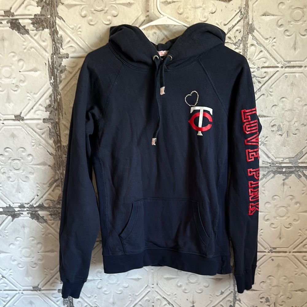 Victoria’s Secret pink TWINS baseball Navy Hoodie with Red and White Accents